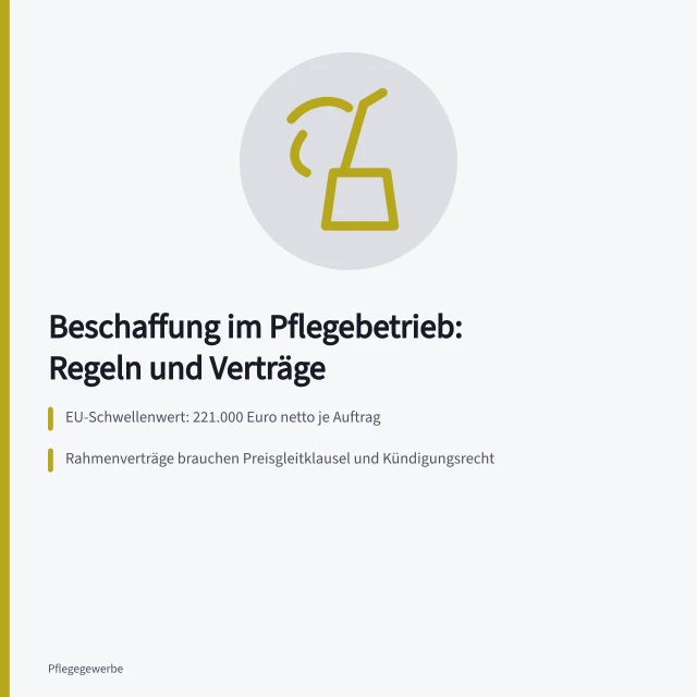 Karte zu Beschaffung, Vergaberecht und Rahmenverträgen in Pflegebetrieben. Beschaffung in Pflegebetrieben: Lieferanten, Vergaberecht und Rahmenverträge