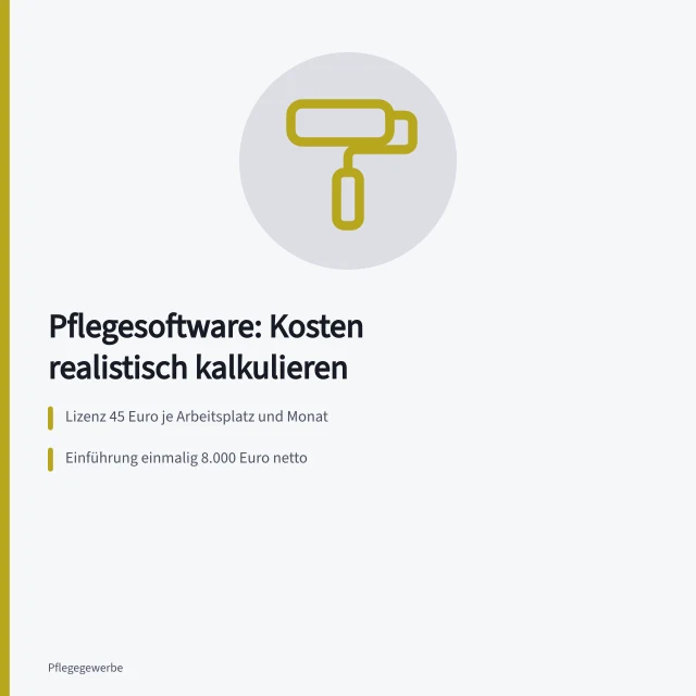 Kostenblöcke für Pflegesoftware: Lizenz, Einführung, Schulung und Serverbetrieb. Kosten für Pflegesoftware in Pflegebetrieben berechnen