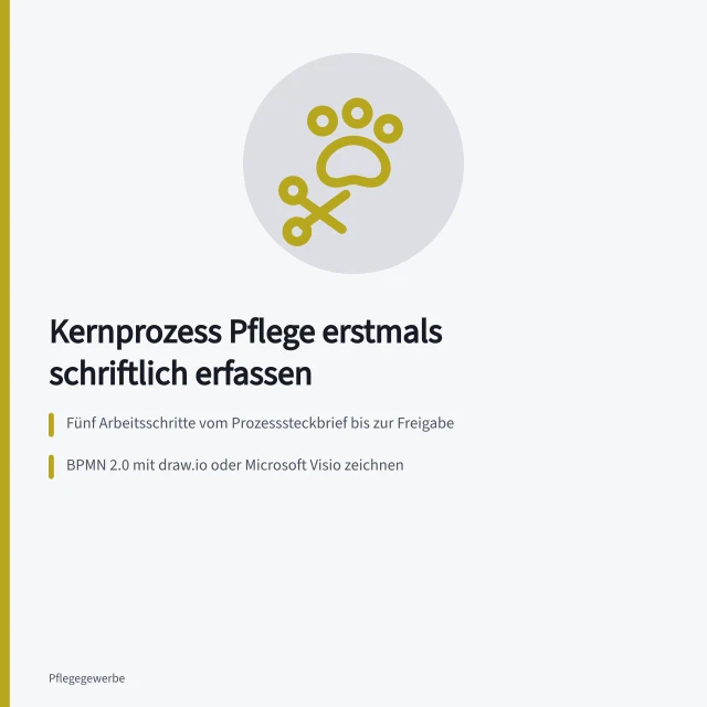 Karte zur schriftlichen Ersterfassung des Pflege-Kernprozesses. Wie lässt sich der Kernprozess im Pflegebetrieb erstmals schriftlich erfassen?